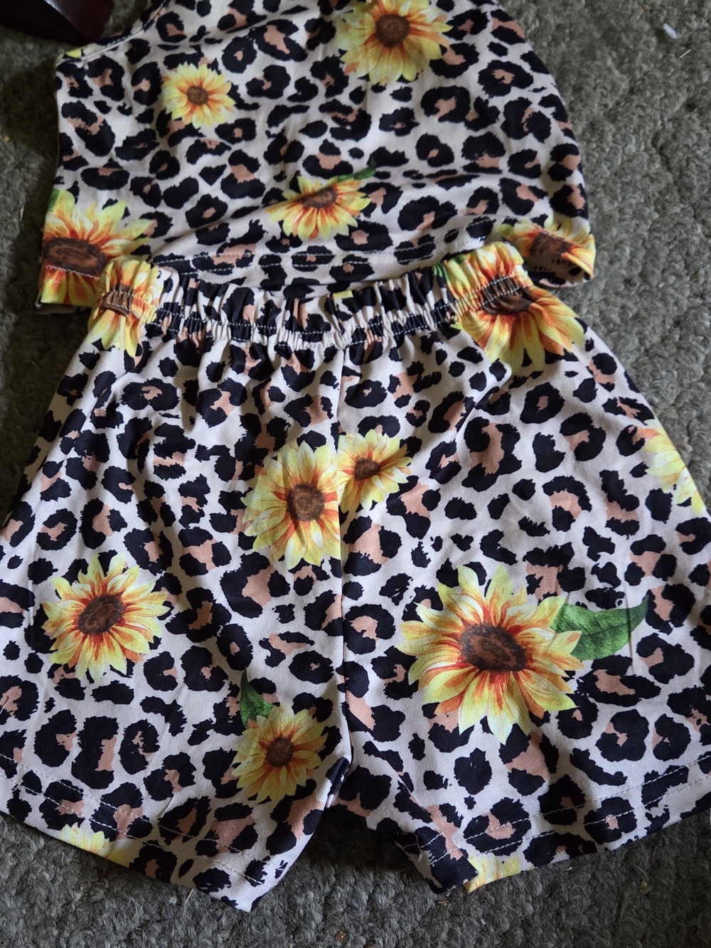 Girls' Sunflower Leopard Matching Shorts Set - Yellow & Black